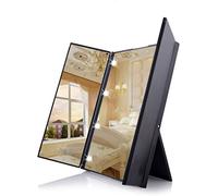 Dproptel Unique Tri-Fold Cosmetic Makeup Mirror Travel Compact Pocket Make Up Mirror with 8 LED Lights Battery Included - Black