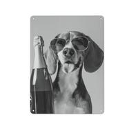 DPSMCZWQ Beagle Holding Champagne Wall Art, Black And White PrintWall Decor Art Metal Tin Poster Modern Bar Decorations40x30cm