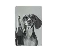 DPSMCZWQ Beagle Holding Champagne Wall Art, Black And White PrintWall Decor Art Metal Tin Poster Modern Bar Decorations30x20cm