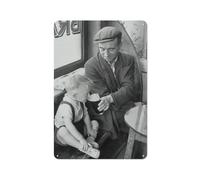 DPSMCZWQ Boy Sips His First Beer Wall Art, Dad And Son in Pub, Black And White PrintWall Decor Art Metal Tin Poster Modern Bar Decorations30x20cm