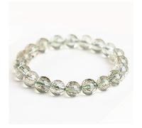 DPSQQ Natural Green Hair Rutilated Quartz Tourmaline Crystal Beaded, Bracelet,Clear Round Bead Single Loop for Men Women,10mm(about19beads)(12mm(about17beads))