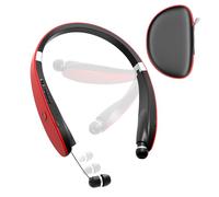 Dpvisn Bluetooth Neckband Headphones, Foldable Wireless Lightweight Neck Headset with Retractable Earbuds, Noise Cancelling Sweatproof Stereo Earphones with Mic & Carrying Case (Red)