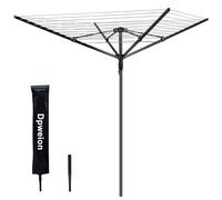 DPWEION 4 Arm 45M Heavy Duty Folding Rotary Washing Line for Outdoor/Garden Portable Large Clothes Airer Dryer with Metal Ground Spike/Cover(Black)