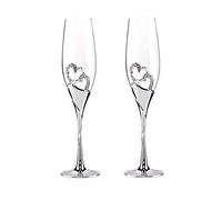 DPWELL 2-Piece Creative Champagne Glass Set Elegant Wedding Gift Crystal Diamante Heart Decoration Toasting Champagne Flutes Cup Glasses Pair