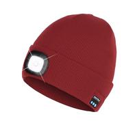 DPWELL Wireless Bluetooth Beanie Hat with LED Headlamp, Unisex Musical Cap USB Rechargeable Hands Free Headlight for Running Skiing Hiking Camping Cycling/Answer Calls/Listen to Music Red