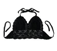 DPWELL Women V Neck Crochet Halter Knitted Bra Crop Cami Tank Top Sexy Tie Backless Camisole Tops Knitted Bikini Top