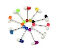 DPWOUM 10 Pcs Random color Pill Tongue Bars Set, Colors Pill Capsule Tongue Nipple Bar Ring Barbell Body Piercing Jewelery Stylish and Practical,Piercing Jewellery