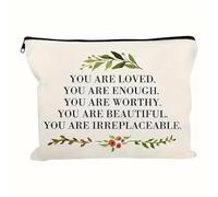 DPWOUM 1pc Makeup Organizer Bag, You Are Loved You Are Enough Case Positive Cosmetic Motivation Quotes for Friend Birthday Women's Day Cosmetic Travel Toiletry