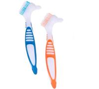 DPWOUM 2 Pcs Denture Toothbrushes, Denture Cleaning Brush Set, with White Carrying Case, Ergonomic Rubber Handle & Multi-Layered Bristles for Denture Clean Care