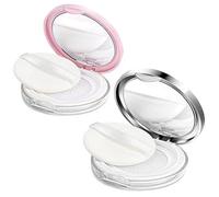 DPWOUM 2 Pcs Powder Container with Puff Reusable Empty Compact Powder Makeup Case with Elasticated Net Sifter and Mirror Travel Container Case Portable for Women