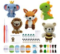 DPZO 5Pcs Crochet Kit for Beginners, Knitting Starter Pack for Adults and Kids, Great Gift for Crochet Lovers, Crochet Animal Kits with Step Videos