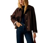 Dqbeng Ladies Classic Collar Short Trench Coat Casual Oversized Plaid Lining Jackets, brown, S