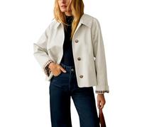 Dqbeng Womens Cropped Trench Coat Classic Collar Oversized Casual Jackets with Checkered Lining, Cream, L