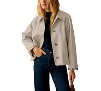 Dqbeng Womens Cropped Trench Coat Classic Collar Oversized Casual Jackets with Checkered Lining, Light Beige, Medium