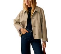 Dqbeng Womens Cropped Trench Coat Classic Collar Oversized Casual Jackets with Checkered Lining, Tan, Small