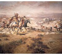 DQCJIYIGL Famous Art Print Artwork Artwork Paintings Attack on the Wagon Train by Charles Russell Canvas Wall Art for Home Decor 60x90cm