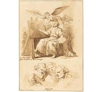 DQCJIYIGL Famous Art Print Artwork Artwork Paintings Saint Luke At His Easel and Four Expressive Heads Canvas Wall Art for Home Decor 60x90cm