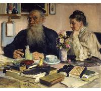 DQCJIYIGL Famous Art Print Artwork Artwork Paintings the Author Leo Tolstoy with His Wife in Yasnaya Polyana by Ilya Efimovich Repin Canvas Wall Art for Home Decor 60x90cm