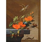 DQCJIYIGL Famous Canvas Artwork Poster Artworks a Bouquet of Roses Morning Glory and Hazelnuts with Grasshoppers Stag Beetle by Elias Van Den Broeck Poster Print for Home Decor 60x90cm