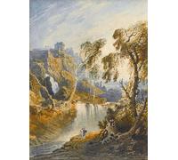 DQCJIYIGL Famous Canvas Artwork Poster Artworks Figures by a Waterfall a Town on a Hill Beyond by John Poster Print for Home Decor 60x90cm