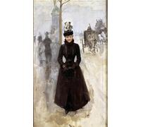DQCJIYIGL Famous Canvas Artwork Poster Artworks Parisienne on The Boulevard Or Woman At The Manchon by Jean Beraud Poster Print for Home Decor 60x90cm