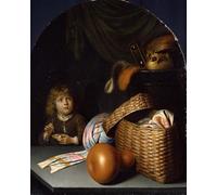 DQCJIYIGL Famous Canvas Artwork Poster Artworks Still Life with a Boy Blowing Soap-bubbles by Gerrit Dou Poster Print for Home Decor 60x90cm