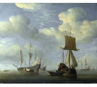 DQCJIYIGL Famous Canvas Prints Portrait Classic Wall Decor an English Vessel and Dutch Ships Becalmed by Willem Van De Velde the Younger Abstract Painting for Home Decor 60x90cm