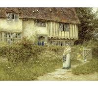 DQCJIYIGL Famous Canvas Prints Portrait Classic Wall Decor Beside the Old Church Gate Farm Smarden by Helen Allingham Abstract Painting for Home Decor 60x90cm