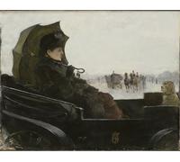 DQCJIYIGL Famous Canvas Prints Portrait Classic Wall Decor Femme Dans Une Caleche Paris Lady in a Landau Carriage by Georg Vilhelm Pauli Abstract Painting for Home Decor 60x90cm
