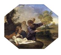 DQCJIYIGL Famous Canvas Prints Portrait Classic Wall Decor Hagar and the Angel by Andrea Sacchi Abstract Painting for Home Decor 60x90cm
