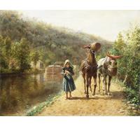 DQCJIYIGL Famous Canvas Prints Portrait Classic Wall Decor on the Towpath by Edward Lamson Henry Abstract Painting for Home Decor 60x90cm