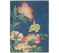 DQCJIYIGL Famous Canvas Prints Portrait Classic Wall Decor Peonies and Canary by Katsushika Hokusai Abstract Painting for Home Decor 60x90cm