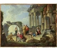 DQCJIYIGL Famous Canvas Prints Portrait Classic Wall Decor Ruins with the Apostle Paul Preaching by Paolo Pannini Abstract Painting for Home Decor 60x90cm