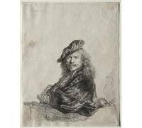 DQCJIYIGL Famous Canvas Prints Portrait Classic Wall Decor Self-portrait leaning on a stone sill by Rembrandt van Rijn Abstract Painting for Home Decor 60x90cm