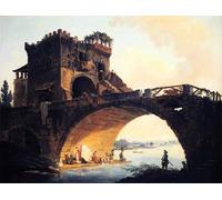 DQCJIYIGL Famous Canvas Prints Portrait Classic Wall Decor the Old Bridge by Hubert Robert Abstract Painting for Home Decor 60x90cm