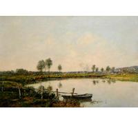 DQCJIYIGL Famous Canvas Prints Portrait Classic Wall Decor the Water Meadows At Deauville France by Eugene Louis Boudin Abstract Painting for Home Decor 60x90cm