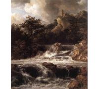 DQCJIYIGL Famous Canvas Prints Portrait Classic Wall Decor Waterfall with Castle Built on the Rock Jacob Van Ruisdael Abstract Painting for Home Decor 60x90cm