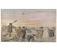 DQCJIYIGL Famous Canvas Prints Portrait Classic Wall Decor Winter Scene on the Ice with a Hunter Showing an Otter by Hendrick Avercamp Abstract Painting for Home Decor 60x90cm