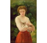 DQCJIYIGL Famous Painting Art Print Images Modern Canvas Prints Country Girl and Her Kitten by Charles Landelle Oil Painting for Home Decor 60x90cm