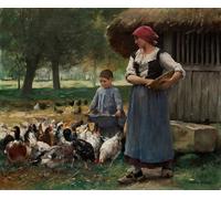 DQCJIYIGL Famous Painting Art Print Images Modern Canvas Prints Farm Girl Feeding Chickens by Julien Dupre Oil Painting for Home Decor 60x90cm