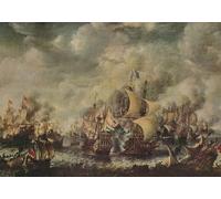 DQCJIYIGL Famous Painting Art Print Images Modern Canvas Prints Sea Fight Between the English and Dutch off Ter Heyde by Jan Abrahamsz Beerstraten Oil Painting for Home Decor 60x90cm