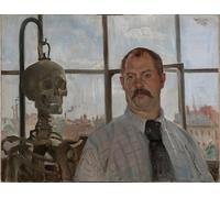 DQCJIYIGL Famous Painting Art Print Images Modern Canvas Prints Selfportrait with Skeleton by Lovis Corinth Oil Painting for Home Decor 60x90cm