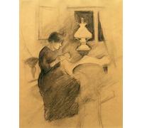 DQCJIYIGL Famous Painting Art Print Images Modern Canvas Prints Sewing Girl by the Lamp by August Macke Oil Painting for Home Decor 60x90cm