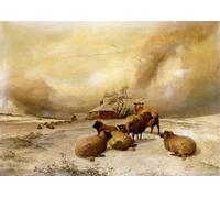 DQCJIYIGL Famous Painting Art Print Images Modern Canvas Prints Sheep in a Winter Landscape by Thomas Sidney Oil Painting for Home Decor 60x90cm