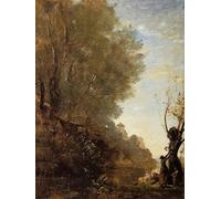 DQCJIYIGL Famous Painting Art Print Images Modern Canvas Prints the Happy Isle by Jean-baptiste-camille Corot Oil Painting for Home Decor 60x90cm
