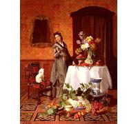 DQCJIYIGL Famous Painting Art Print Images Modern Canvas Prints the Lady's Obedient Dog by David Emile De Noter Oil Painting for Home Decor 60x90cm