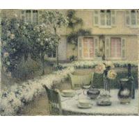 DQCJIYIGL Famous Painting Art Print Images Modern Canvas Prints the Table in the White Garden At by Henri Eugene Augustin Le Sidaner Oil Painting for Home Decor 60x90cm