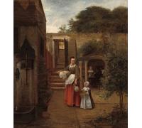 DQCJIYIGL Famous Painting Art Print Images Modern Canvas Prints Woman and Child in a Courtyard by Pieter De Hooch Oil Painting for Home Decor 60x90cm