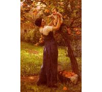 DQCJIYIGL Famous Painting Wall Art Posters Posters And Prints Mere Et Enfant Dans Le Jardin by Hippolyte Camille Delpy Mural Artwork for Home Decor 60x90cm
