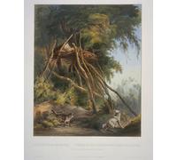 DQCJIYIGL Famous Painting Wall Art Posters Posters And Prints Tombs of the Assiniboin Indians on Trees by Karl Bodmer Mural Artwork for Home Decor 60x90cm